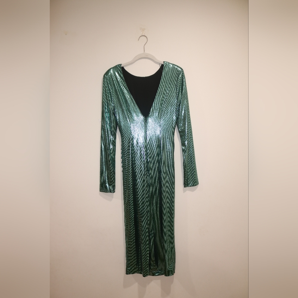 Dress the Population Women's Emilia Metallic Ruched Dress - Mint Multi - Picture 8 of 14